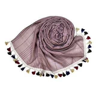 Designer Party Wear Striped Liner Stole With Colorful Fringe's - Purple